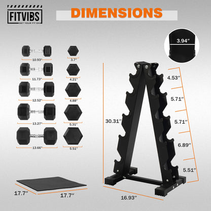 Fitvids Fitvids Rubber Coated Hex Dumbbell Weight Set and Storage Rack, 100LBS, 150LBS or 200LBS Set, 5-20 lbs, 5-25 lbs, 10-30 lbs Pairs