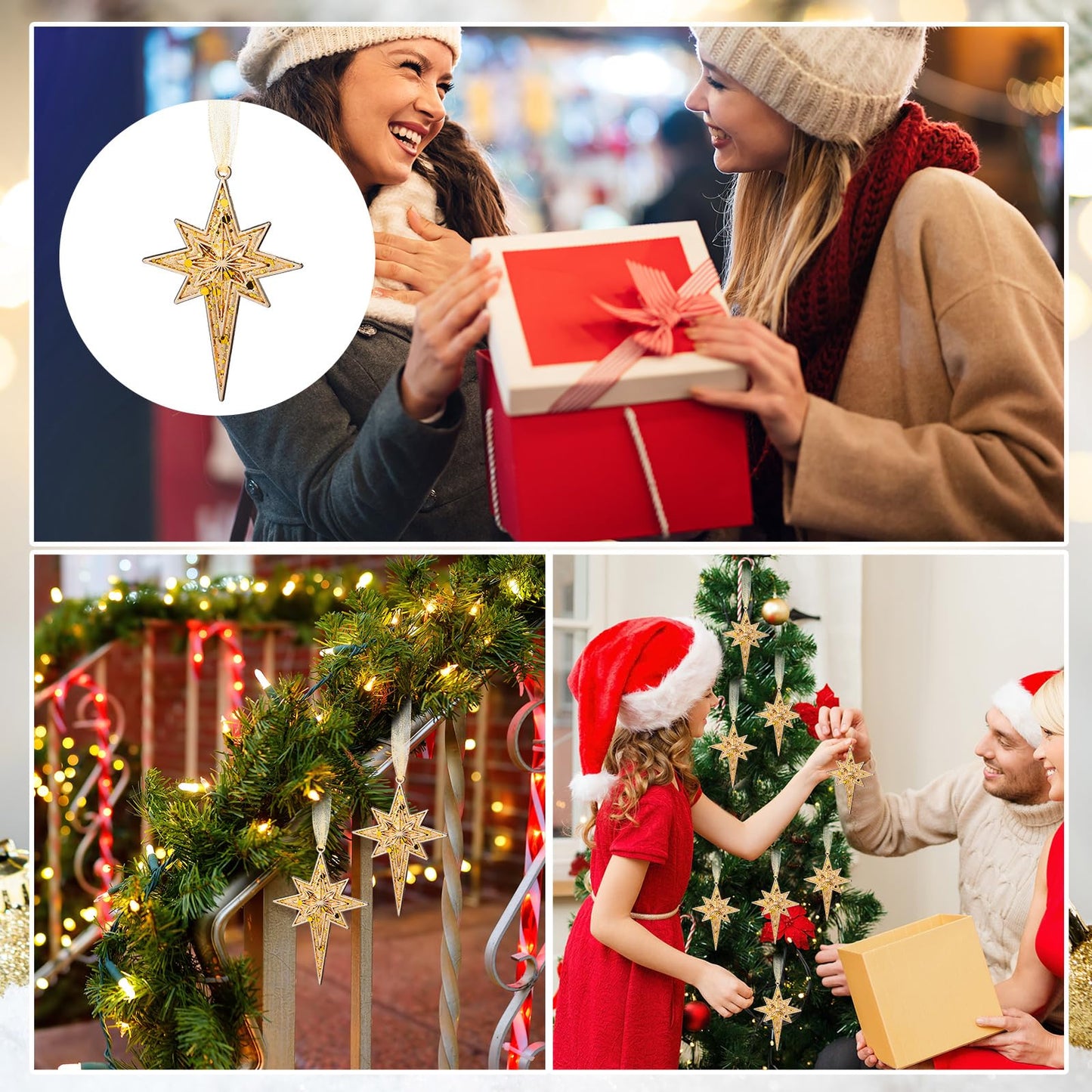 Soulchen 8 Pcs Christmas in July Bethlehem Star Ornament 3.15 x 1.97 Inch Metal Glitter Star of Bethlehem Ornaments Summer Christmas Tree Topper Nativity Decor for Xmas Party Decor(Gold)