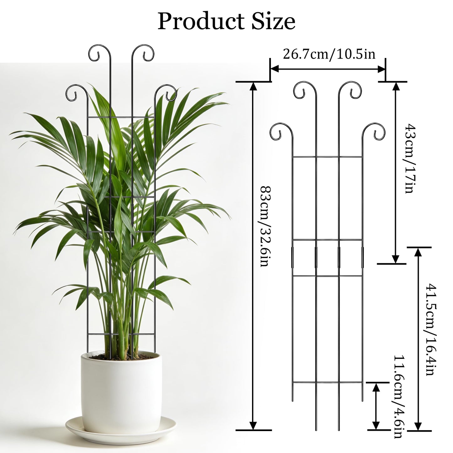 3 Set Tall Trellis for Potted Plants Indoor, 32'' Expandable Garden Metal Trellis for Climbing Plants Outdoor, Monstera Plant Support for Hoya, Vine, Ivy Pothos (Black)