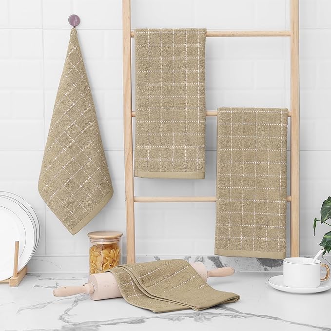 Homaxy 100% Cotton Terry Kitchen Towels, Checkered Designed, Soft and Super
