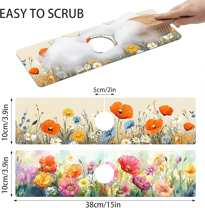 Bimkole 2 PCS Faucet Absorbent Mat, Kitchen Faucet Sink Splash Guard Wraparound