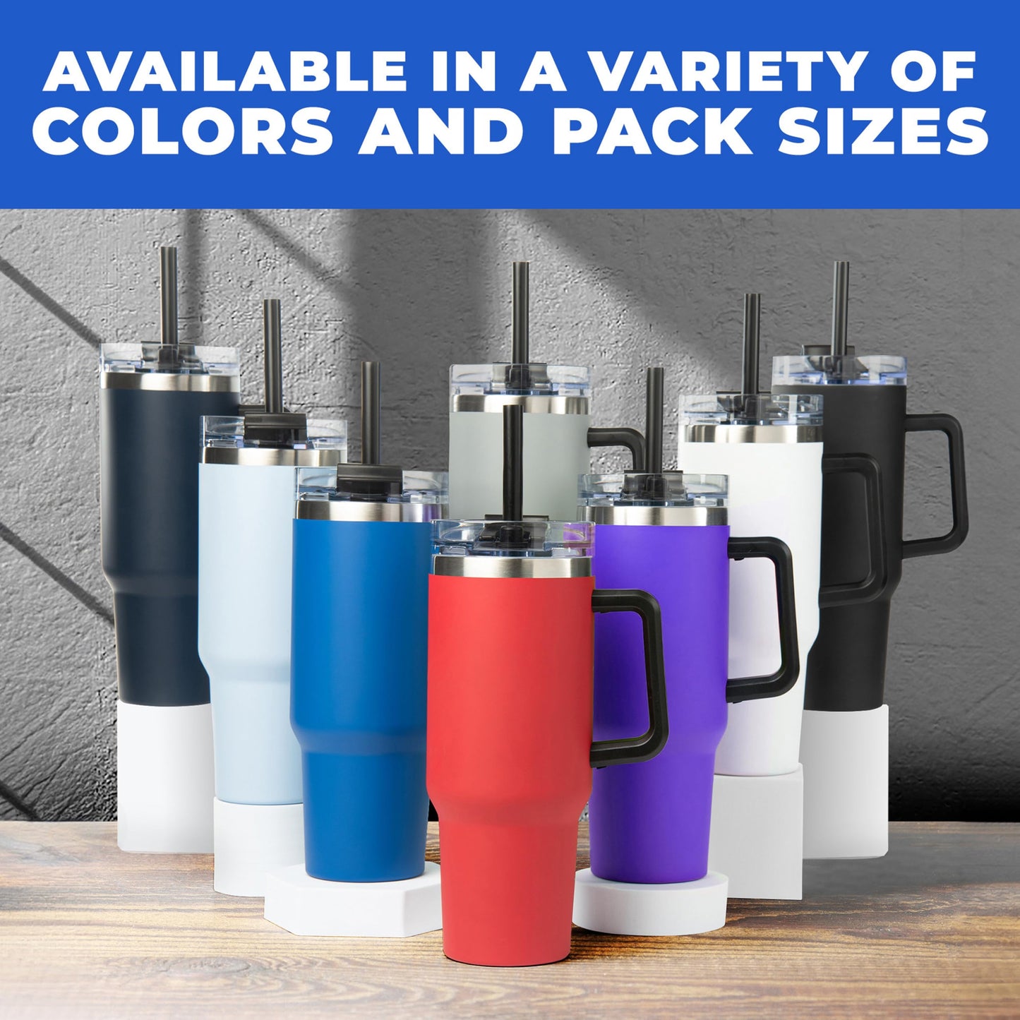 Gifts by Design 10 Ct of 40 Oz Intrepid Stainless Steel Tumbler with Lid, Straw & Handle – Purple – Customizable Insulated Cups for Water, Coffee, Hot & Iced Drinks – Great for DIY, Events, Work