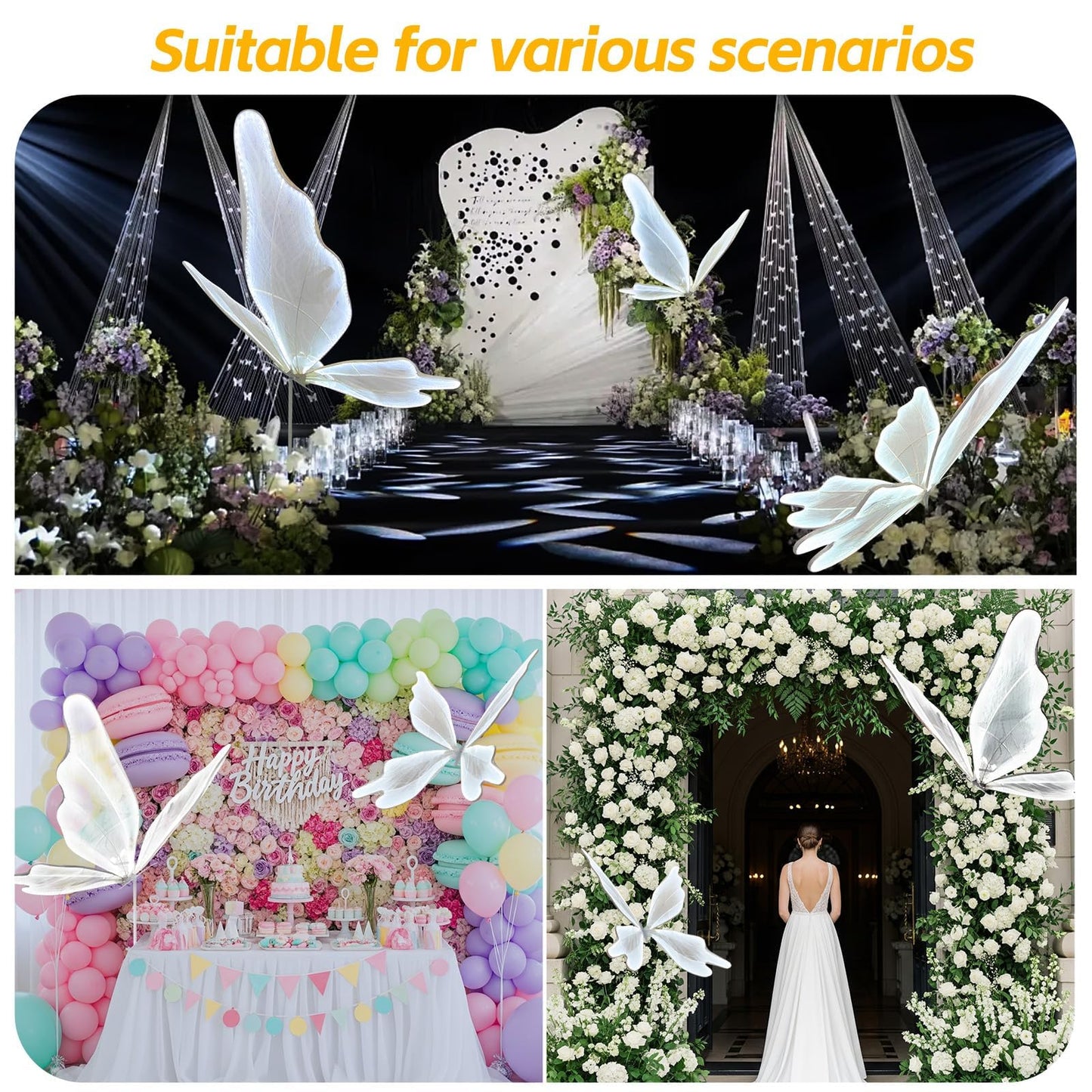 Lakexus 51 INCH Creative Butterfly Floor Lamp - 1pcs Wedding Romantic Hanging Decoration Lights Fixture, Butterfly Ceiling Light for Wedding, Party, Christmas, Adjustable Height Creative Props, White