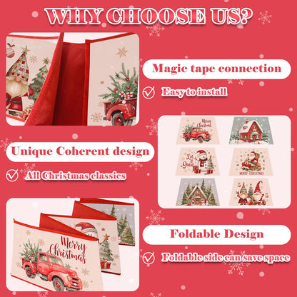 Christmas Tree Collar for Artificial Trees, Red Winter Snowman Truck Santa Claus Rustic Country Christmas Decoration, Fabric Hexagonal Base Tree Collar Skirt for Xmas Tree Decorations Holiday Party