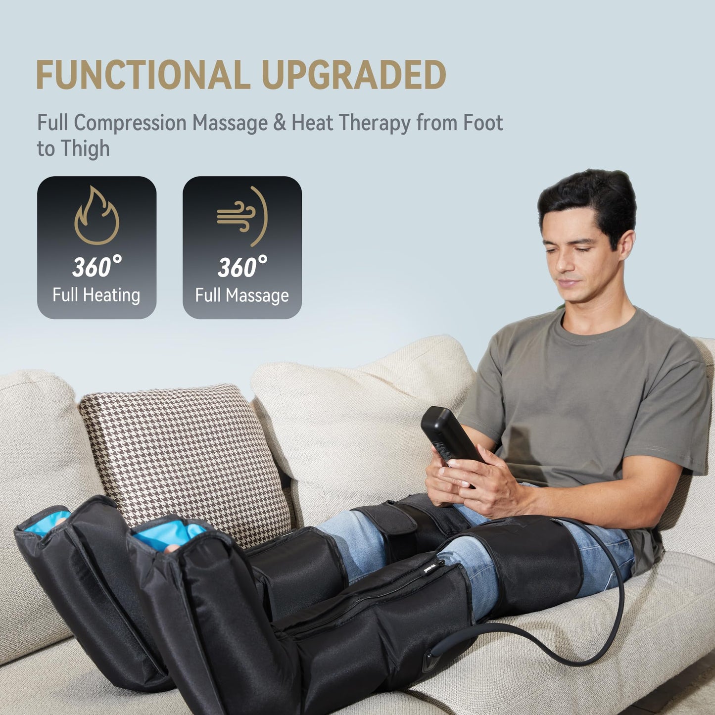 FIT KING Air Compression Leg Massager with Heat for Circulation Upgraded Full Leg and Foot Massager to Relieve Pain, Swelling, Edema, RLS - Built-in Pressure Sensor & LCD Display - Gift for Mom Wife