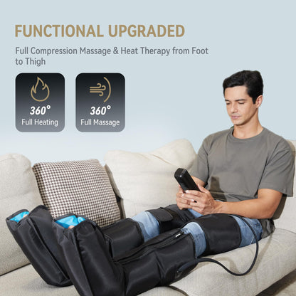 FIT KING Air Compression Leg Massager with Heat for Circulation Upgraded Full Leg and Foot Massager to Relieve Pain, Swelling, Edema, RLS - Built-in Pressure Sensor & LCD Display - Gift for Mom Wife