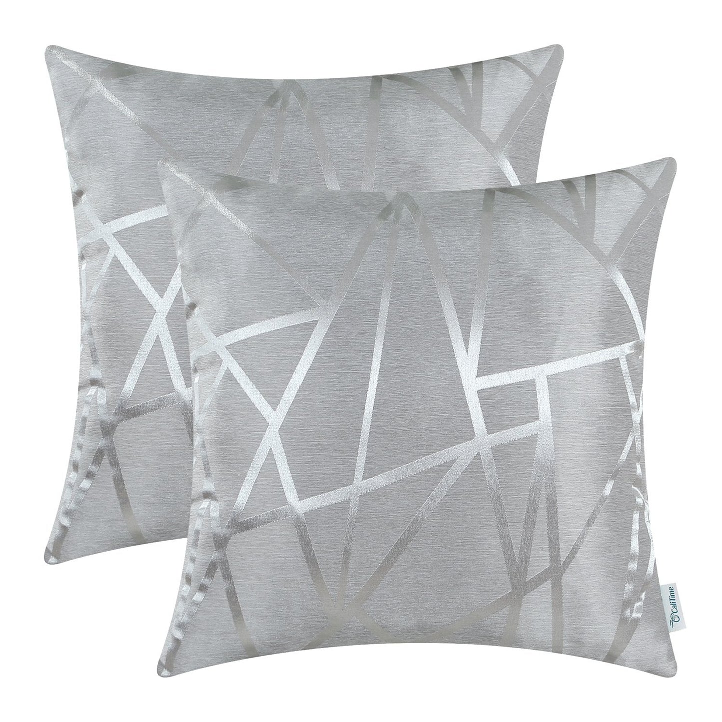 CaliTime Pack of 2 Throw Pillow Covers Cases for Couch Sofa Home Decor Modern Shining & Dull Contrast Triangles Abstract Lines Geometric 18 X 18 Inches Silver Gray