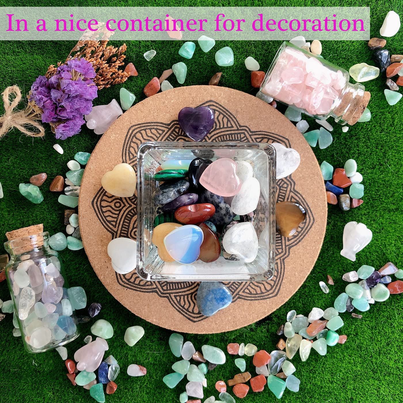 YATOJUZI 20PCS Natural Crystal Hearts Crystals and Healing Stones Heart Gems Gemstones Chakra Pocket Stone Bulk Wholesale Polished Stones Spiritual Gifts for Women Men Valentine's Day Favors