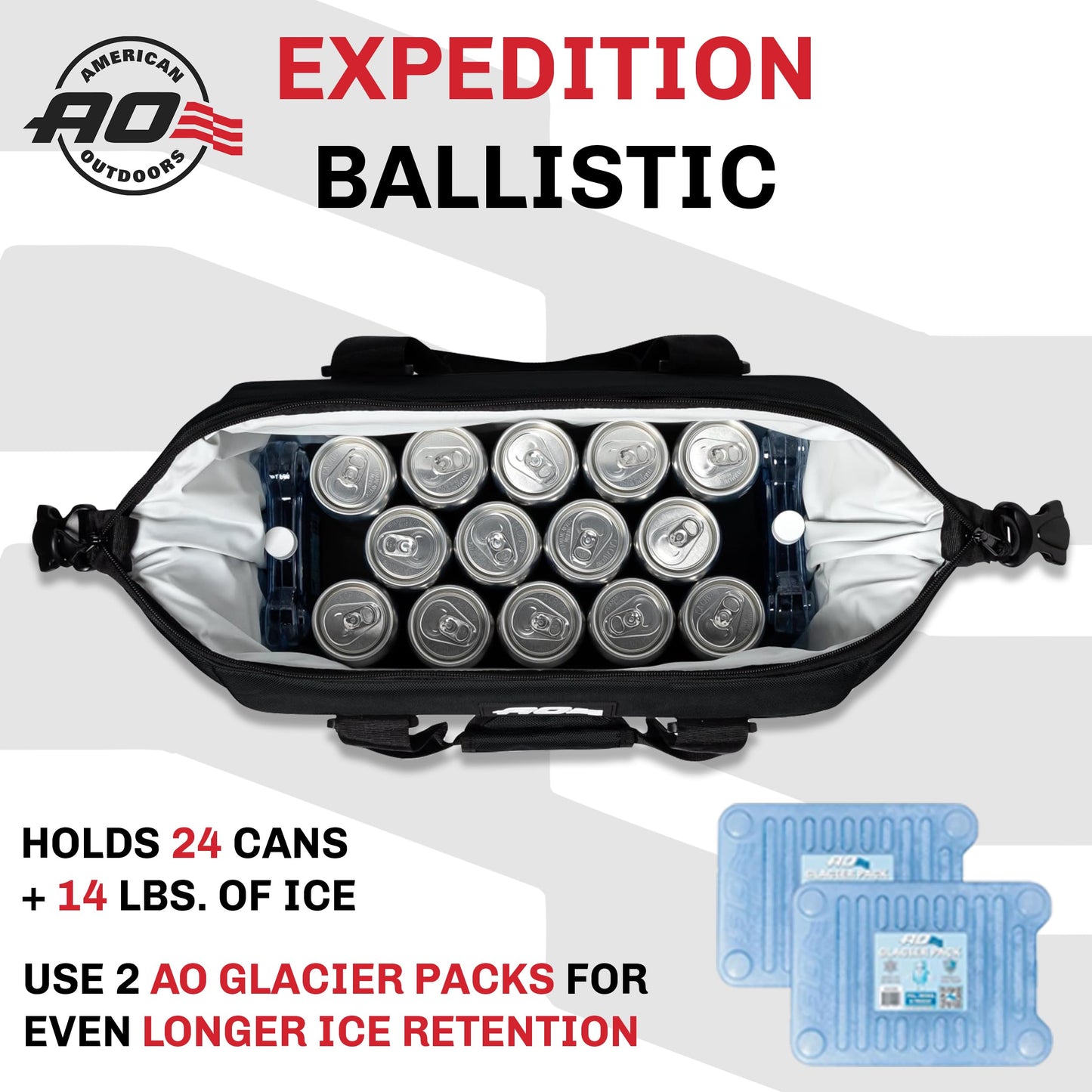 AO Coolers Expedition Ballistic Soft Cooler, Insulated, Leak Proof, and Abrasion Resistant, 24-Can, Black/Charcoal