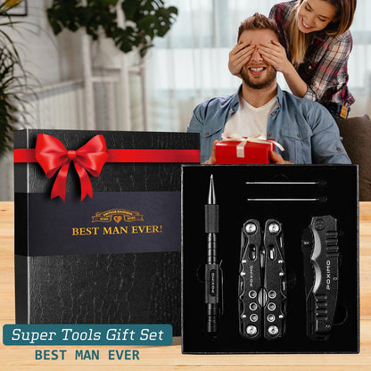 Multitool Gift Set for Men Dad Him, 3-in-1 EDC Survival Kit with 14 in1 Multi-Pliers, Pocket Knife & Tactical Pen | Premium Military-Grade Multi Tools for Camping, Car, Father’s Day, Dad Gifts
