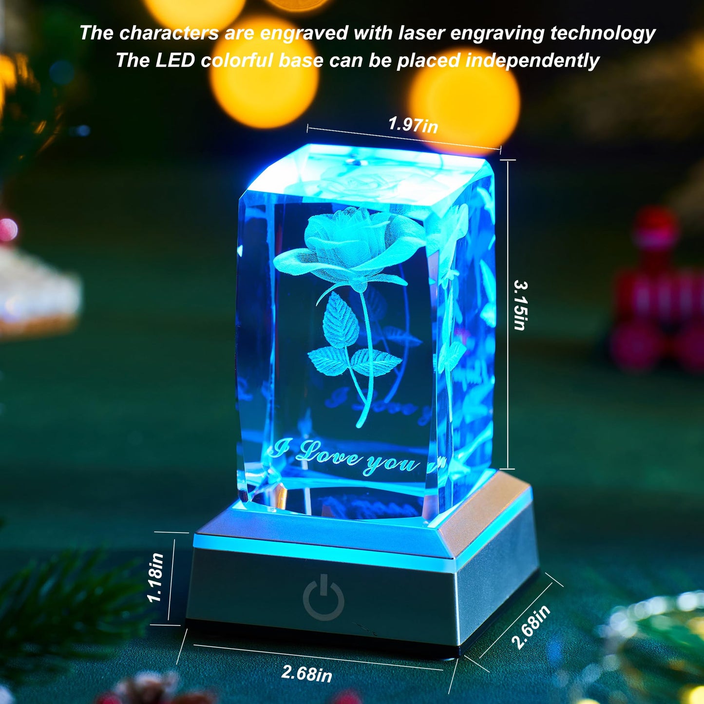 Ghtixsu 3D Rose Crystal Night Lamp with Adjustable LED Lights - I Love You, Mothers Day Gifts Ideas for Mom Valentines Day, Anniversary, Birthday Gift for Her, Wife, Girlfriend