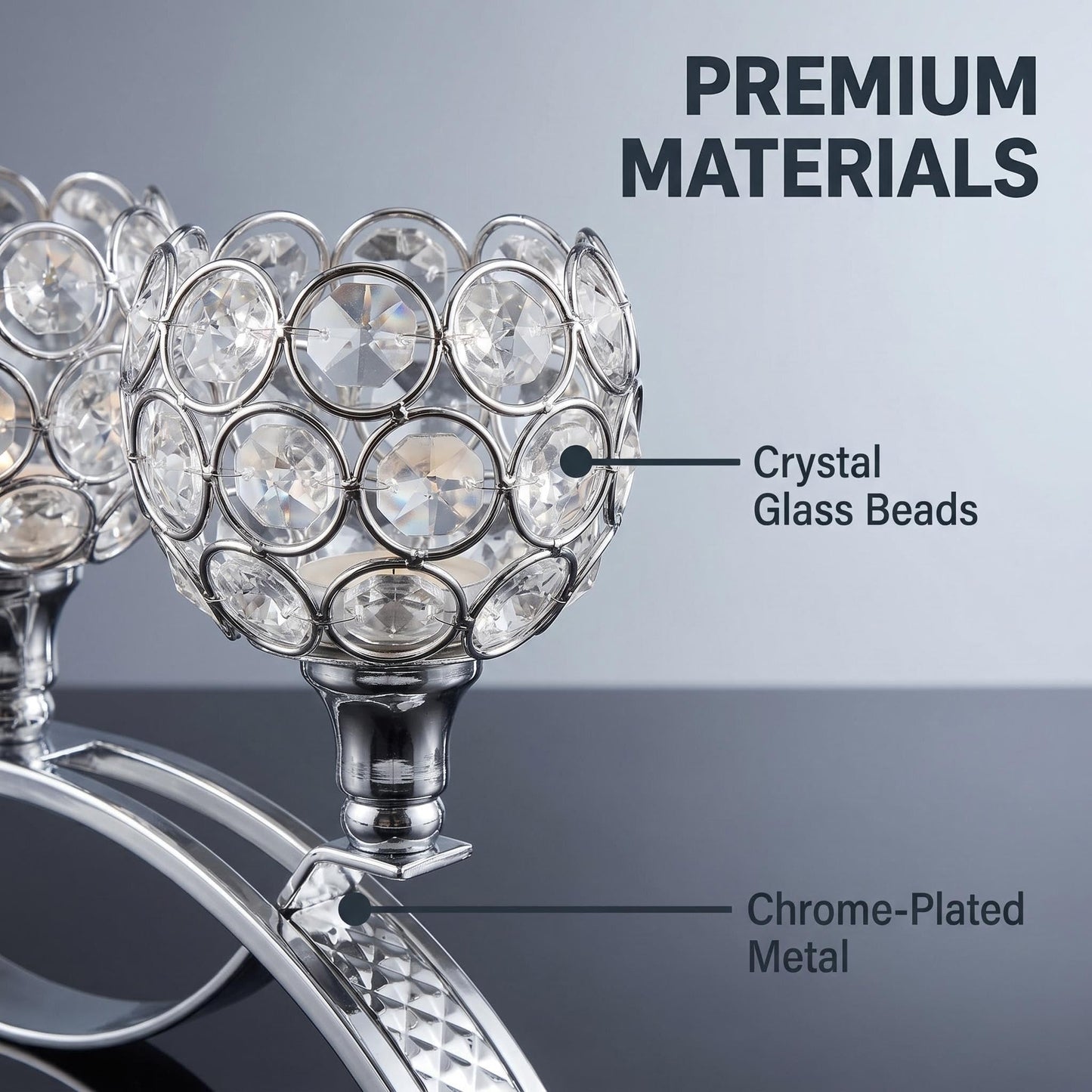 3-Arm Arched Crystal Candelabra, Sliver Candle Holder Table Centerpiece for Wedding, Home Decor, Dining, Party, Thanksgiving & Christmas Decoration(2PCS)