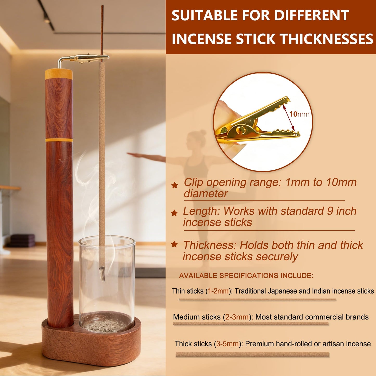 Zeckzoin Wood Incense Holder for Sticks with Glass Ash Catcher-Airtight StorageTube,Portable Incense Burner for Yoga Meditation Travel Home Gift
