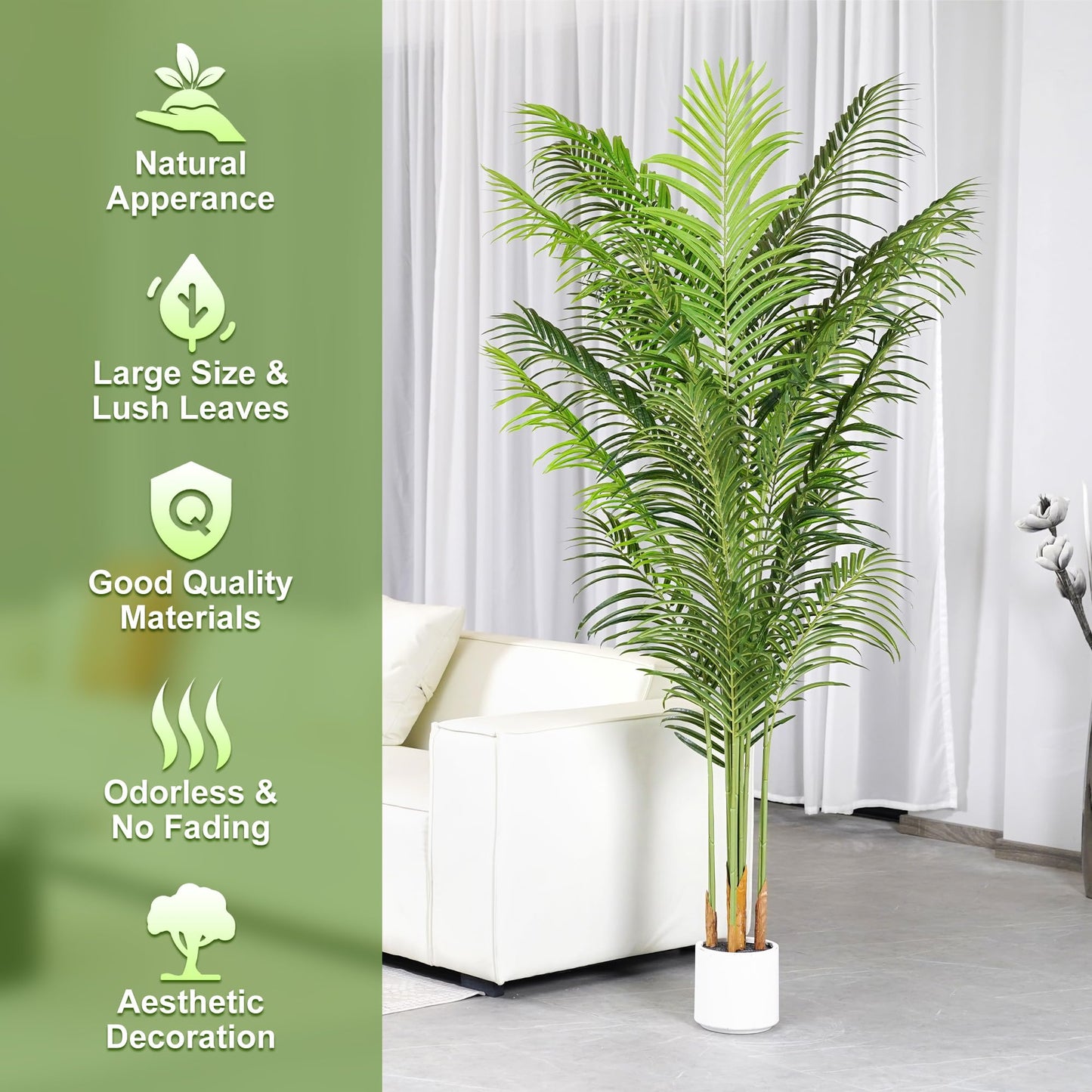 ProDeco Faux Palm Tree 6.6Ft Tall Artificial Plants Indoor Silk Green Floor Big Large Fake Potted Plant Artificial Decor for Home Office Living Room Outdoor