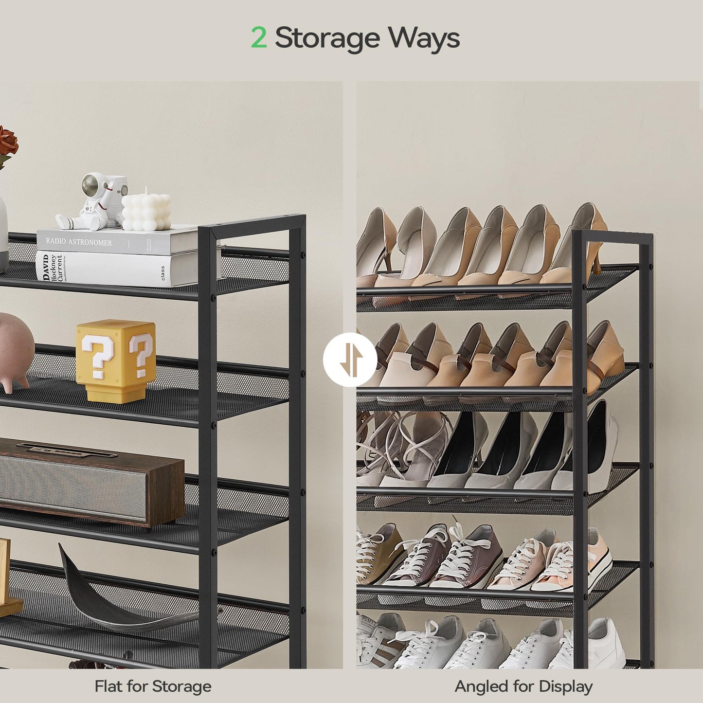 Nunsino Shoe Rack, Long Shoe Organizer,Max Holds 75 Pairs,12 Tier Metal Shoe Storage Shelf,6-Tier Stackable Shoes Organizer for Garage, Entryway,Black