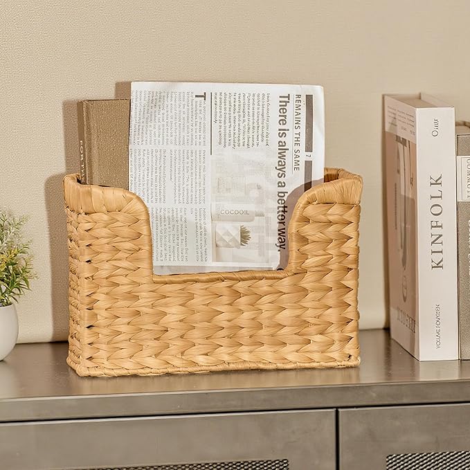 Set of 2 Magazine Holder Wall Basket Water Hyacinth Woven Mail Organizer