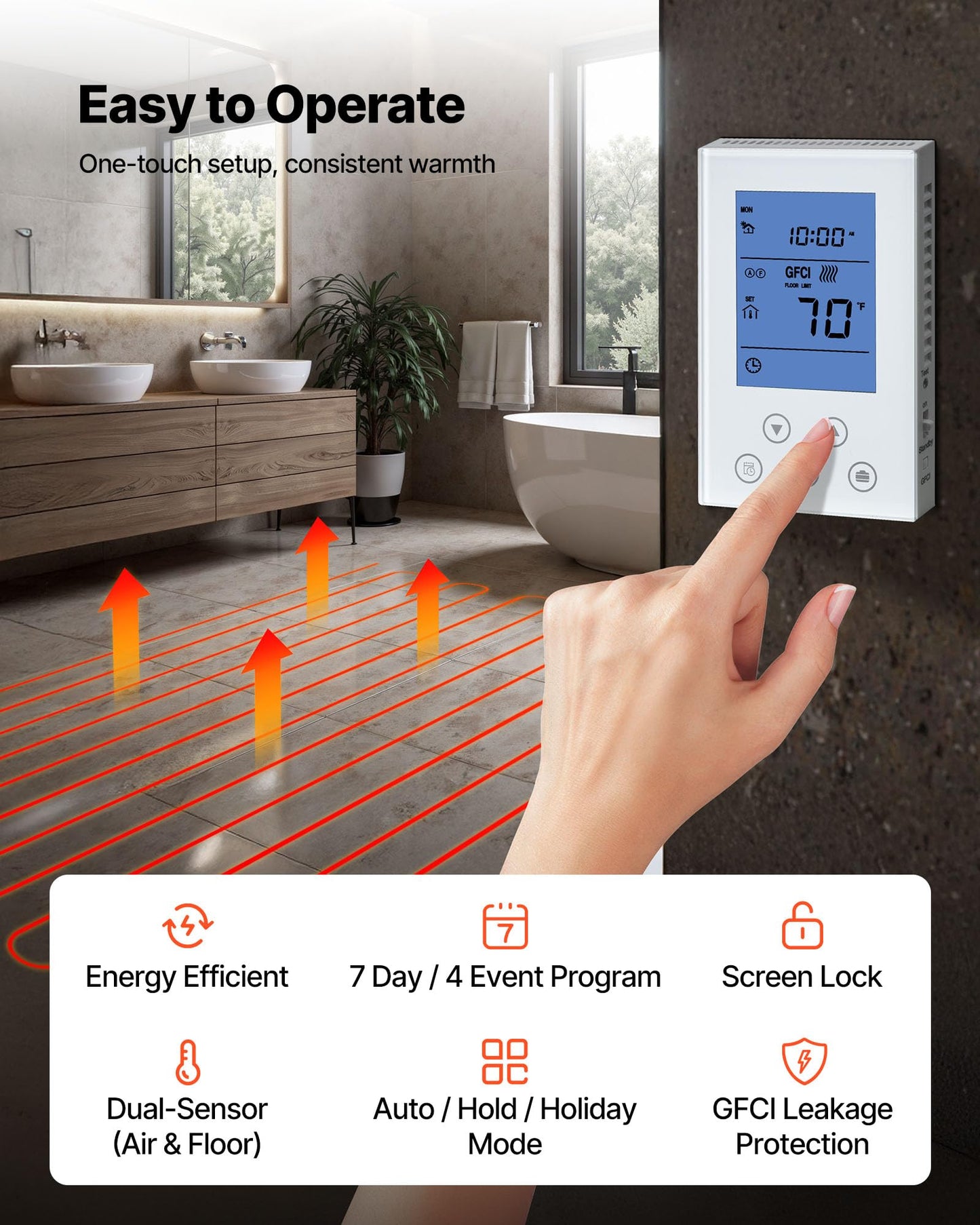 VEVOR Floor Heating Mat System, 100 sqft 120V, Decoupling Membrane, Smart Thermostat & Alarm, Easy Install for Tile, Stone & Vinyl Flooring