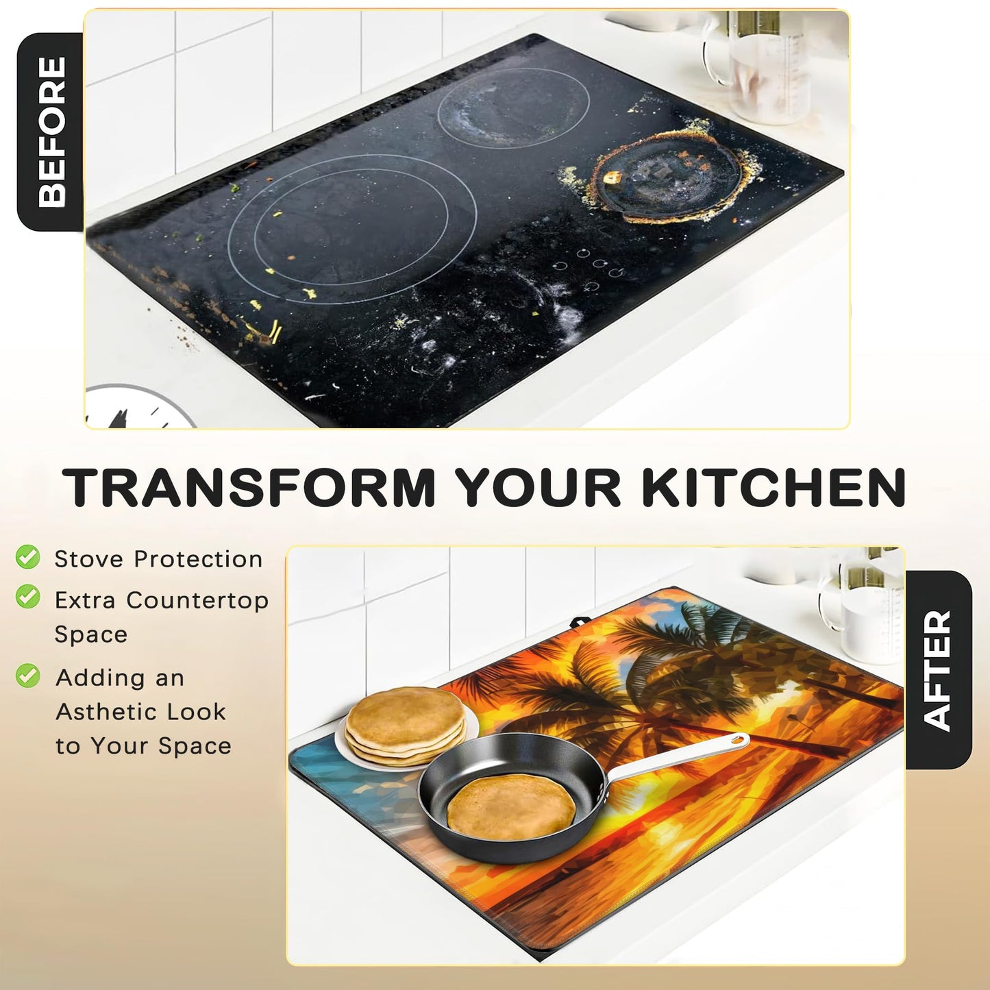 Stove Top Cover for Electric Stove，Christmas Kitchen Decor Beach Palm Sunset Extra Thick Natural Rubber Glass Top Protector, Prevents Scratching, Expands Usable Space 28.5'' x 20.5''
