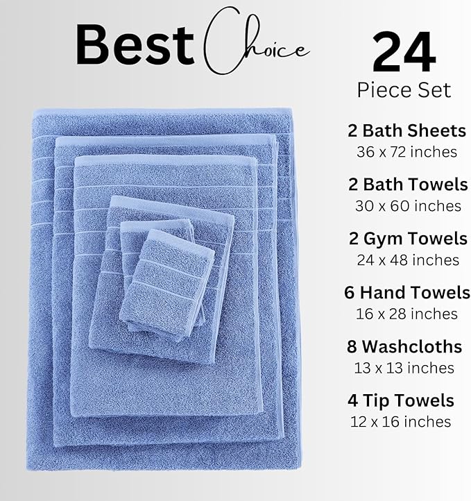 Casa Platino 100% Cotton Bathroom Towels Set – 24 Pc Family Pack – Soft &