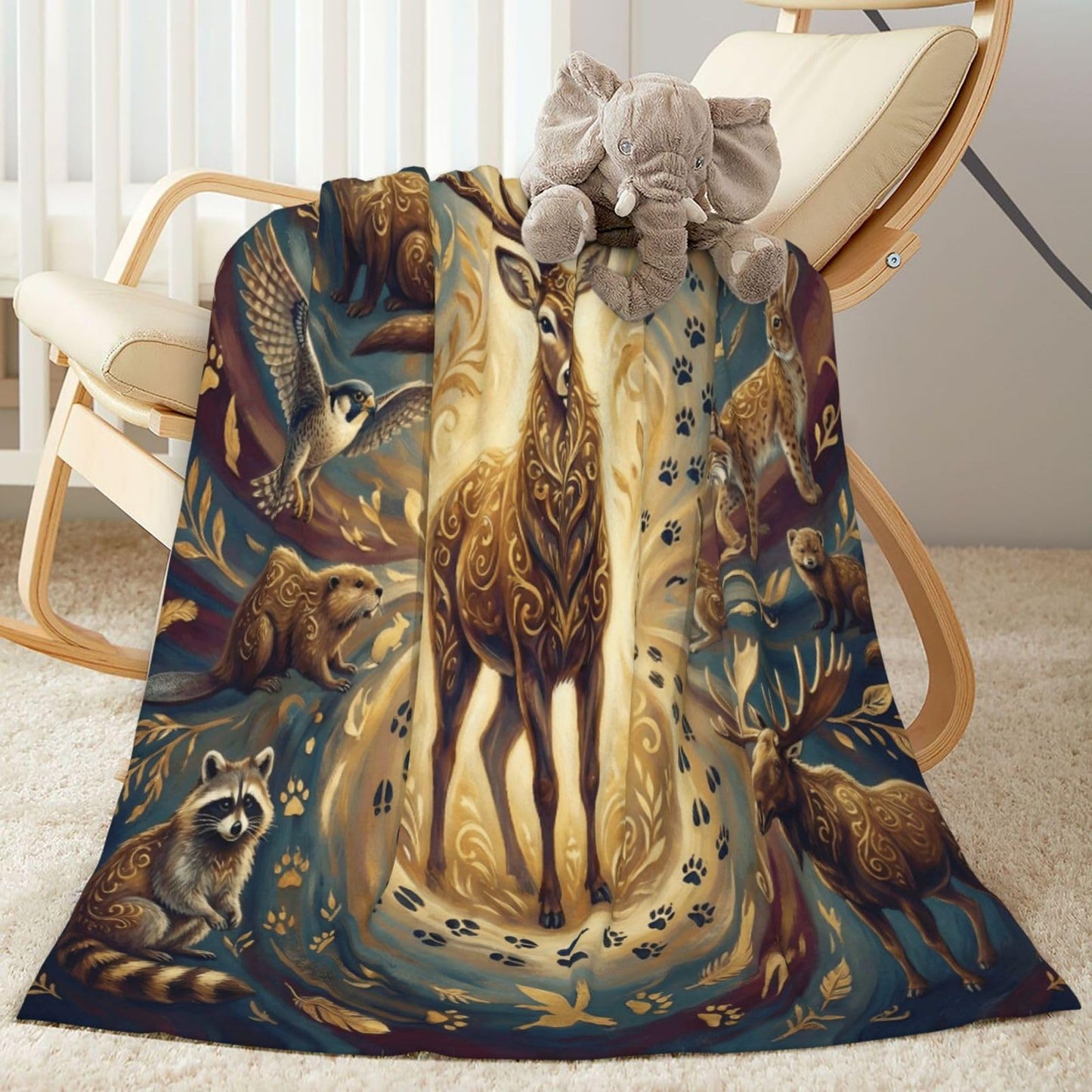 Gbuzozie Deer Owl Eagle Rabbit Wolf and Tiger Wild Animals Fleece Blanket Lightweight Elk Hunting Gifts Throw Blanket for Sofa Couch Bed Camping Travel - Super Soft Cozy Microfiber Blanket 60"X50"