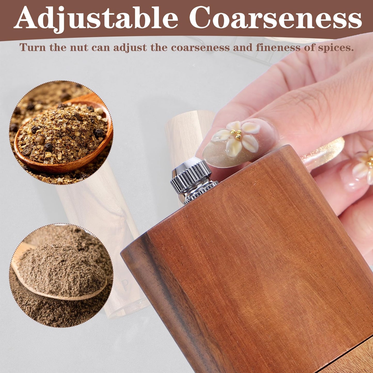 Wooden Salt and Pepper Grinder Set, 8 Inch Manual Mill with Tray, Adjustable Coarseness, Refillable Acacia Wood Grinders for Kitchen, Home, and Gift (Brown)