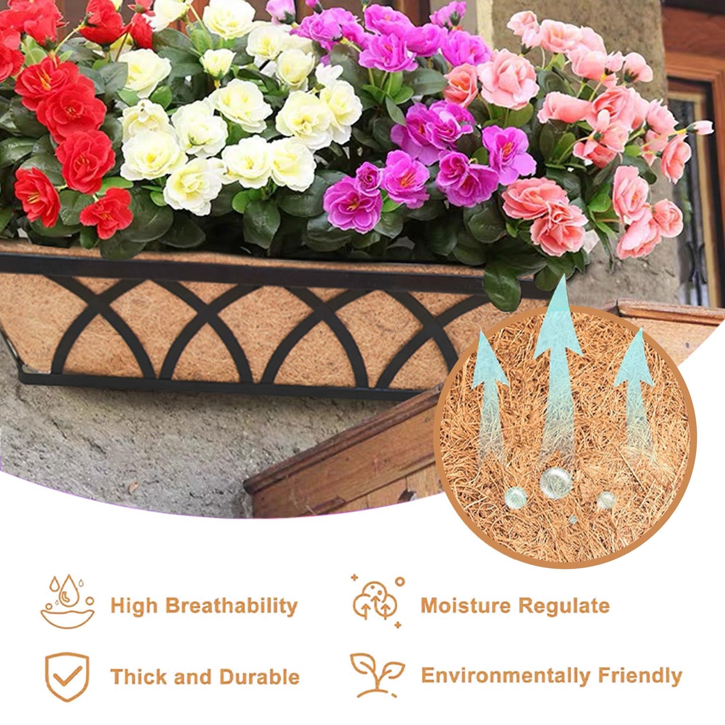 ZVOWOS Flat Railing Planter Window Box 2 Pack 30" Horse Trough Planter with Coco Fiber Liner Metal Window Planter Box Deck Balcony Rail Planter for Outdoor Porch Fence Patio