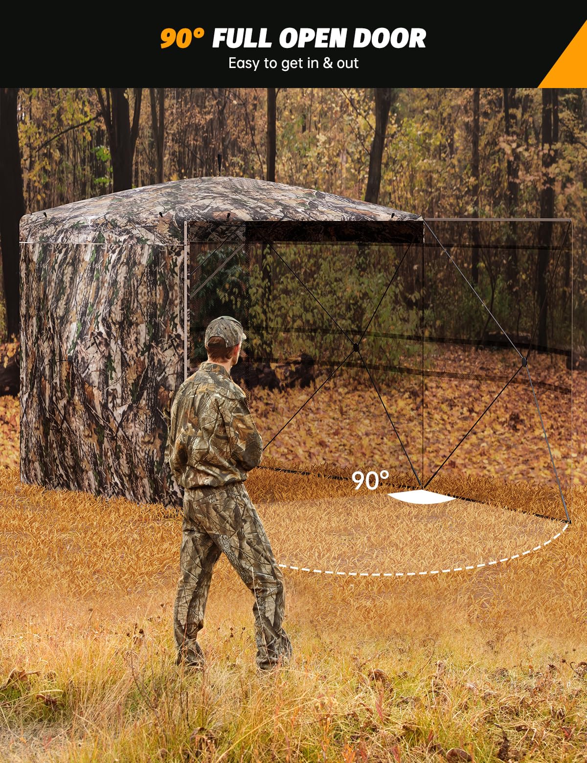 270° Camouflage Hunting Blind Portable Pop-Up Tent with Shoot-Through Mesh, Waterproof Ground Blind for Deer Hunting, 2-3 & 3-4 Person Capacity & Carry Bag (3-4 Person)