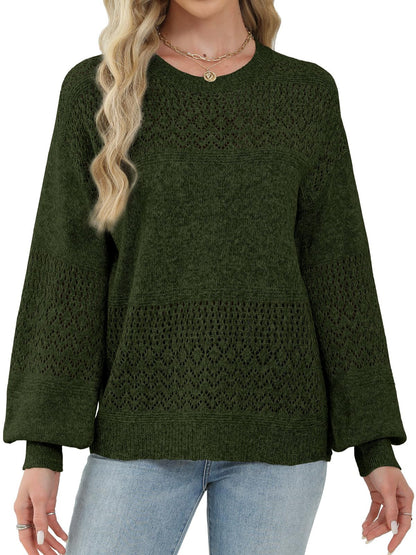 Lylinan Womens Sweaters Casual Boho Long Sleeve Shirts Crewneck Lightweight Crochet Tops Pullover Knit Sweater