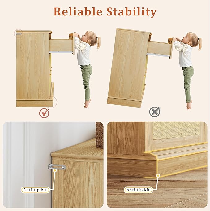 HUAHUU 9 Drawer Dresser for Bedroom, 60 Inch Long Dressers & Rattan Chest of