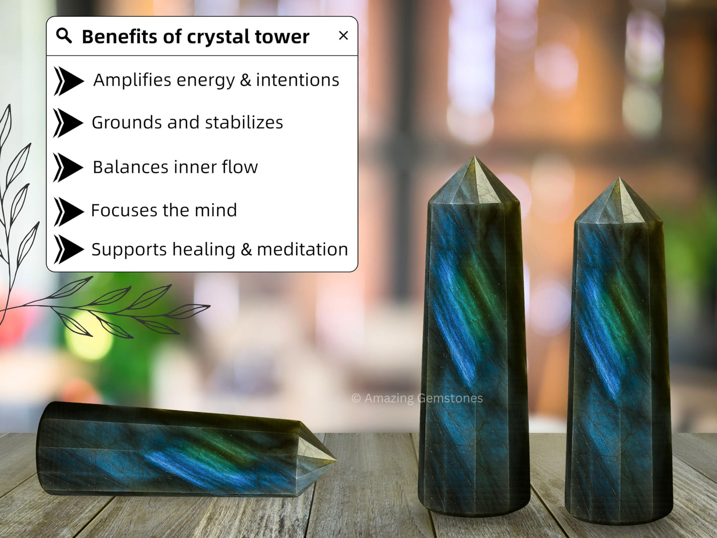 Amazing Gemstone Labradorite Crystal Towers - Natural Healing Crystal Point Obelisk for Reiki Healing and Crystal Grid (2" to 3" INCH)