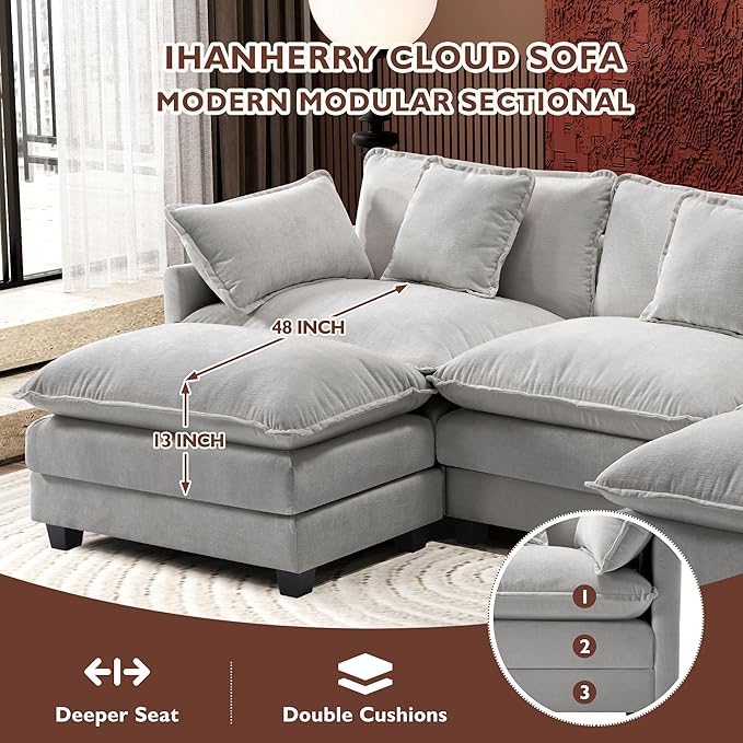 Ihanherry 111.4" U Shaped Modern Cloud Sofa Modular Sectional Couch