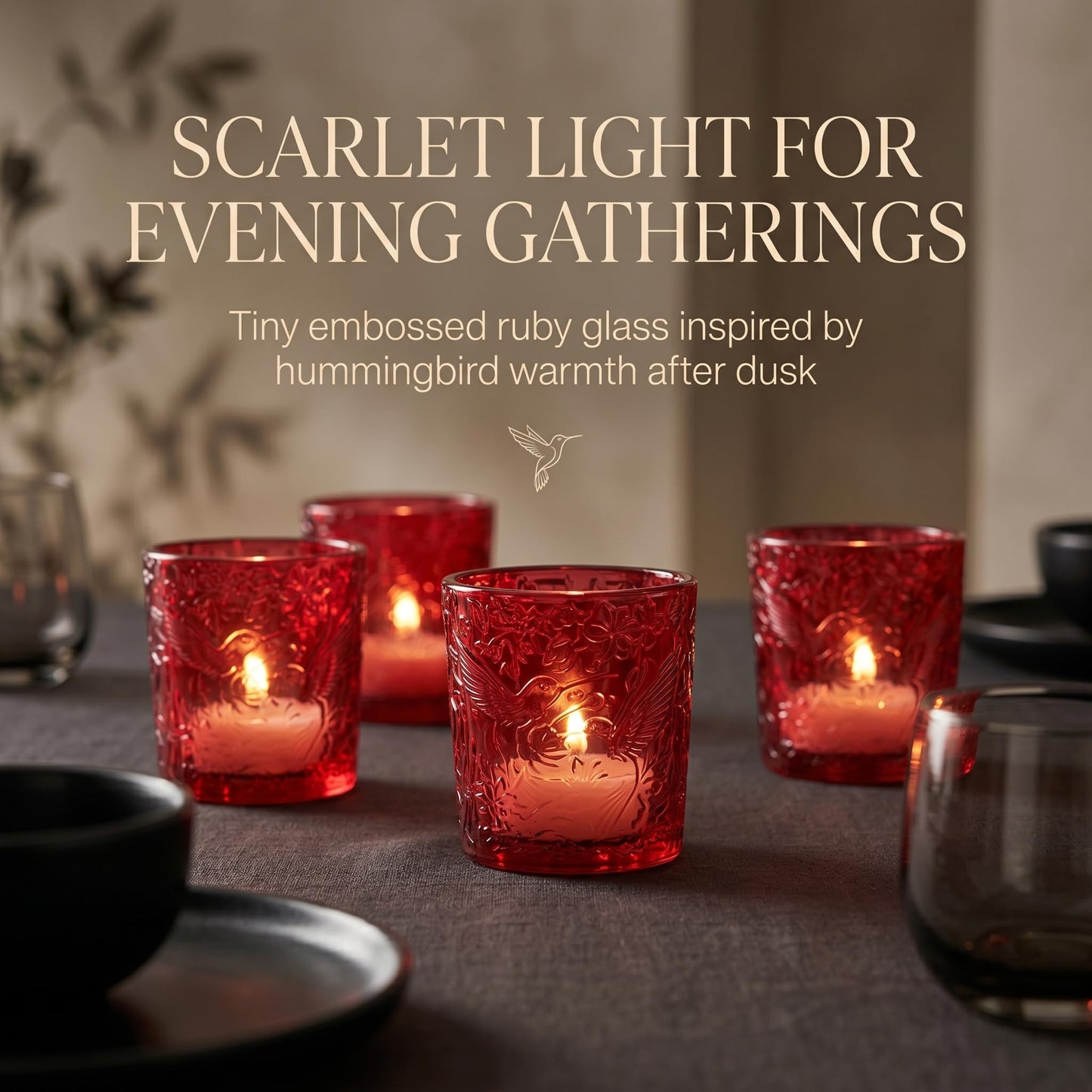 Ruby Red Hummingbird Tealight Holders, 6 Pack