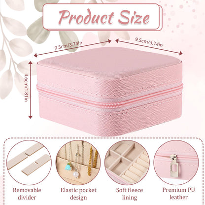 SHENLIU 12 Pack Mini Pink Travel Jewelry Case Bridesmaid Proposal Gift Boxes, 3.74 x 3.74 x 1.81 inches Small Leather Portable Jewelry Earring Organizer for Women Girls Travel Accessories