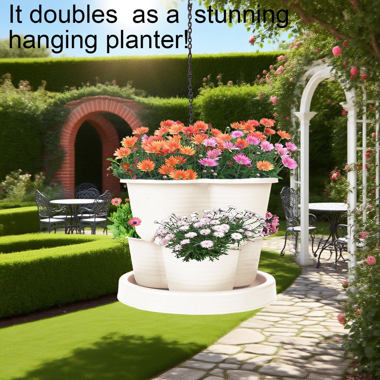 Pinky Family 5-Tier Vertical Garden Tower Stackable Planter for Strawberries, Flowers, Vegetables & Herbs Beige