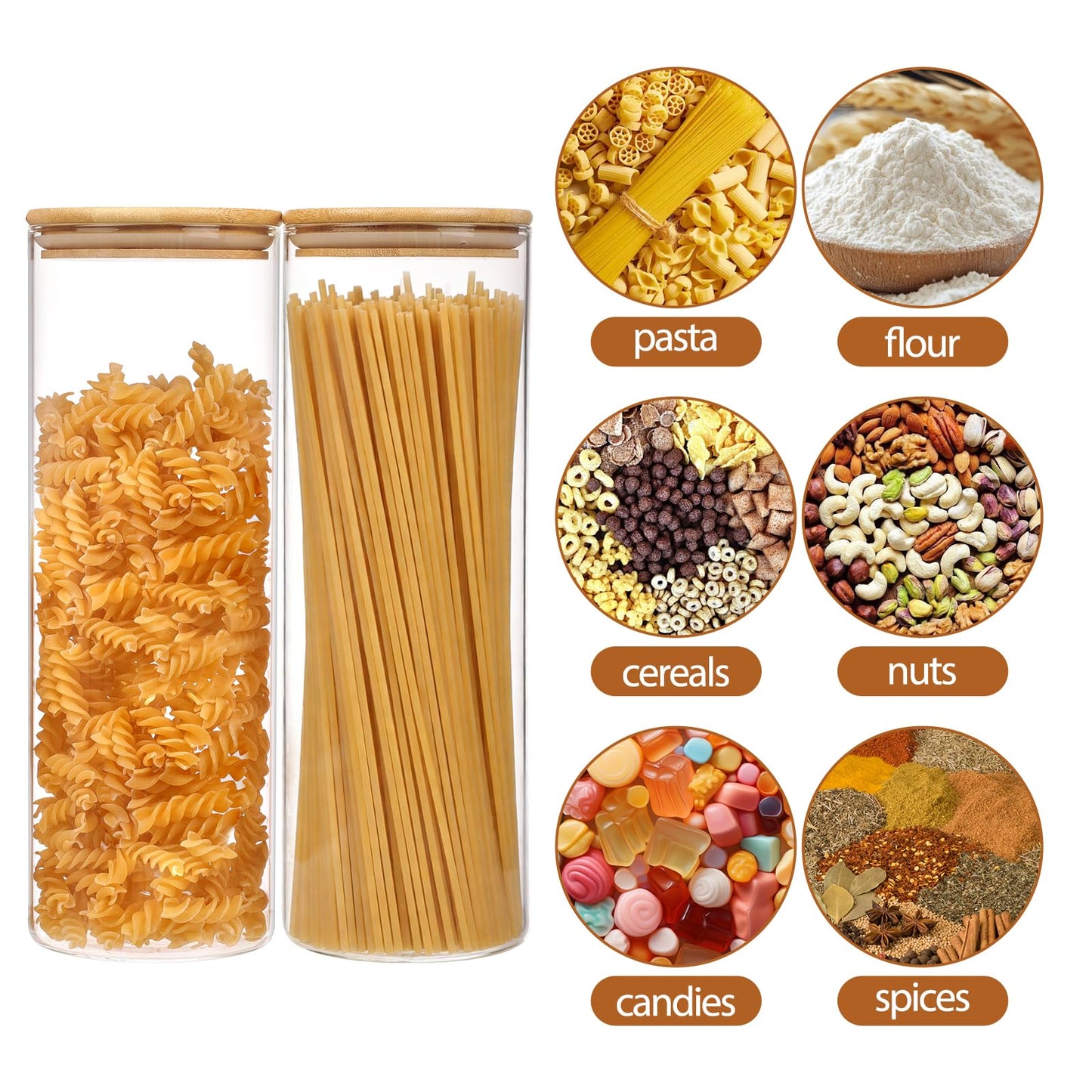 Moretoes 3 Pack 2qt Glass Storage Containers with Bamboo Press Lids, Large Airtight Food Storage Jars for Pantry, Flour, Sugar, Dry Goods