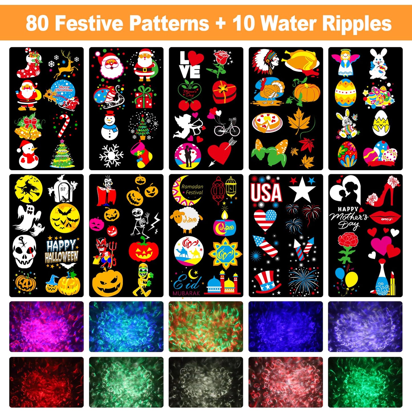 2025 Upgrade Brighter Christmas Projector Lights Outdoor, 8 Patterns Holiday Projectors 19HD Slides (Ocean Wave & Patterns), Weatherproof Halloween Projector,Christmas Decorations for Light Show