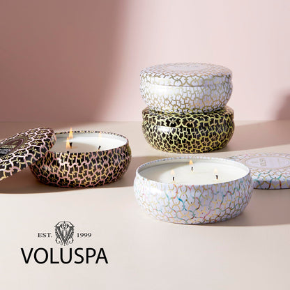 Voluspa Saijo Persimmon, 3 Wick Tin Candle, 12oz, 40 Hour Burn Time, Coconut Wax Candle for The Home, Poured in The USA
