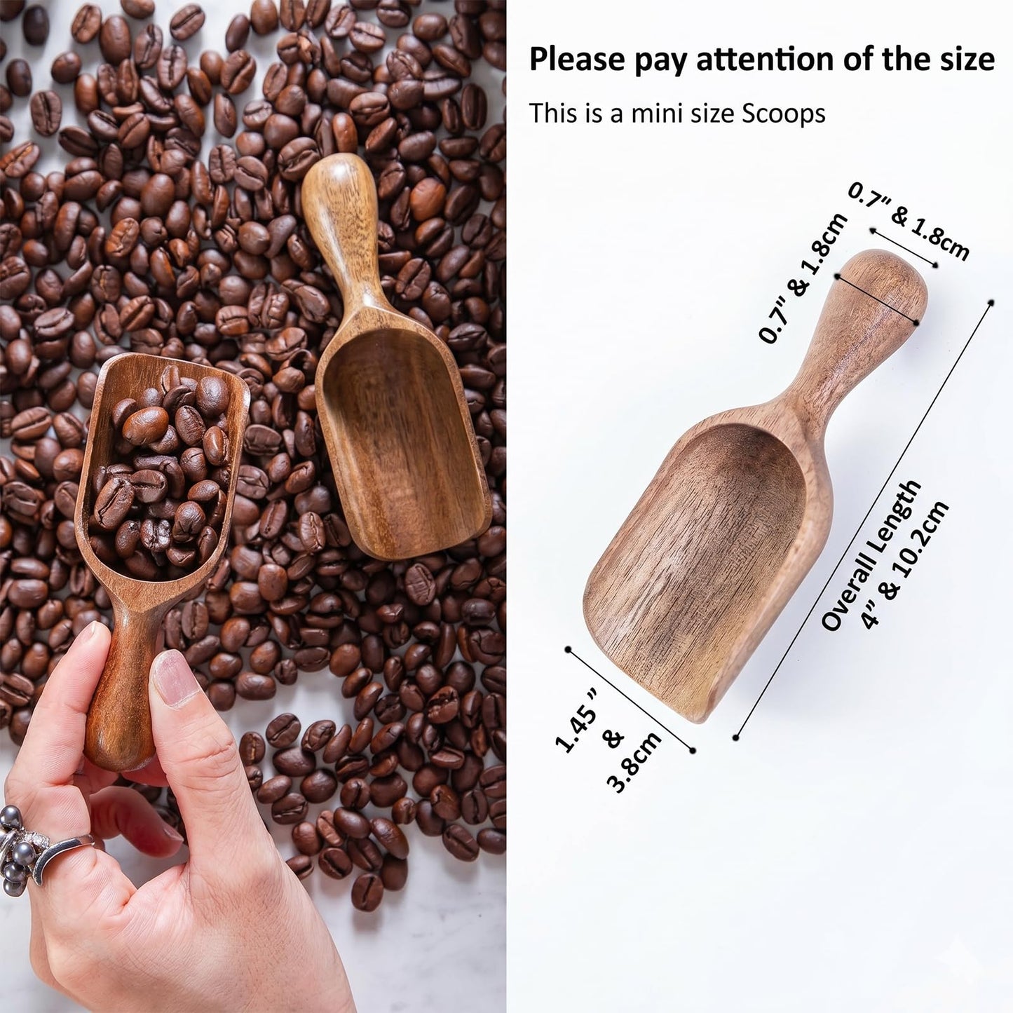 6 Pcs Wooden Scoops for Canisters, Wooden Ground Coffee Scoop for Jars Mini Measuring Spoons, Bean Salt Spoon Shovel for Seasoning Bath Salt Laundry Detergent Shovel