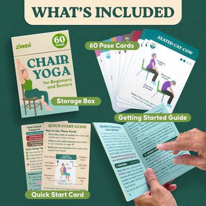 60 Chair Yoga Exercises – Gentle Workouts for Flexibility, Balance & Strength – Big 4″ x 6″ Cards with Step-by-Step Large-Text Instructions – Guidebook & 10 Pre-Made Routines for Seniors & Beginners