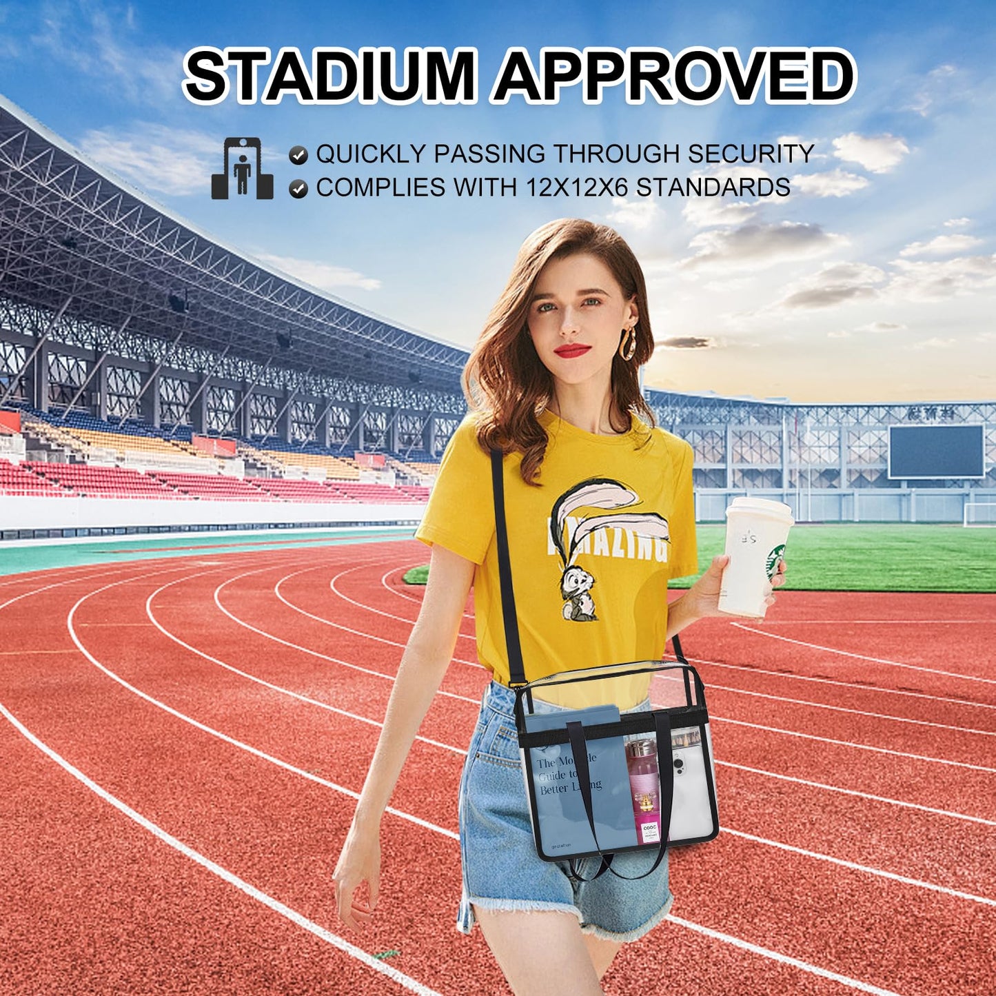 UEASE Clear Bag for Stadium Events 12×6×12 Clear Tote Bag for Concert,Sport,Festival