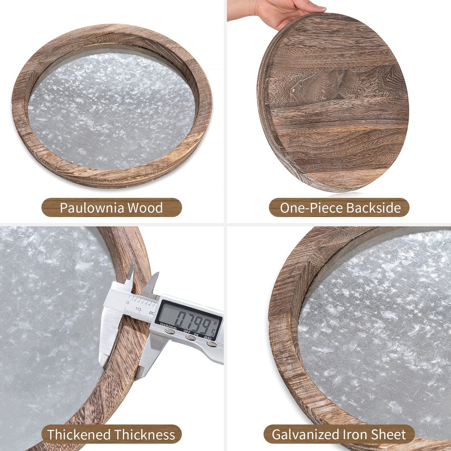 Hanobe Candle Plate Holder Tray: Round Wood Decorative Candle Plate - Rustic Farmhouse CoffeeTable Decor - Tealight Pillar Trays for Home Decor (Distressed Mirror)