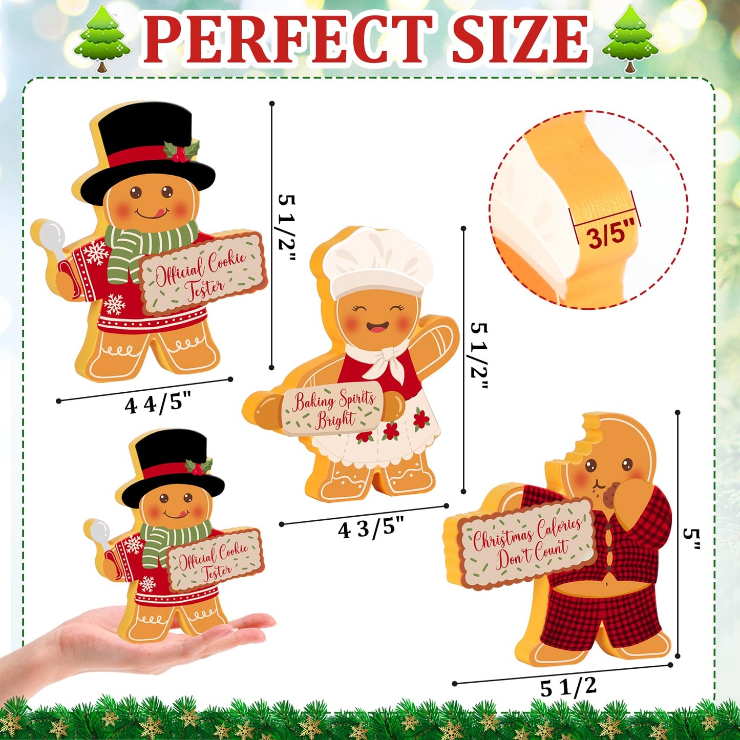 COCHIE Gingerbread Man Christmas Decorations Indoor, Cute Gingerbread Man Tiered Tray Decor Set of 3, Wooden Gingerbread Man Blocks Xmas Table Decoration for Party Home Office Shelf Door (Kitchen)