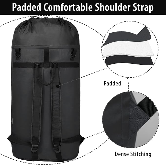 BeeGreen Black-Laundry-Bag-Backpack-Extra-Large-Heavy-Duty, 125L Portable