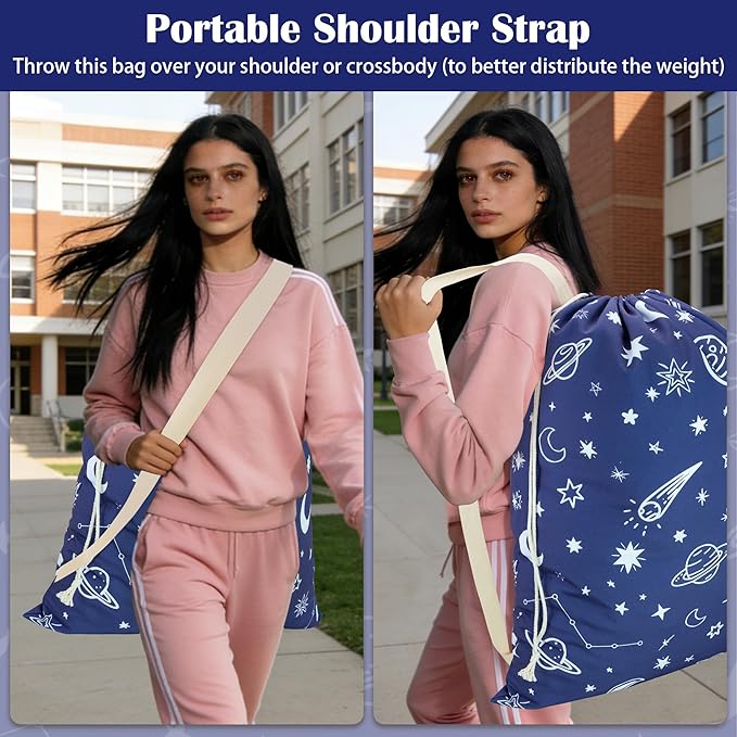 Canvas Laundry Bag with shoulder Strap 24"W x 29"H, Large Drawstring Dirty