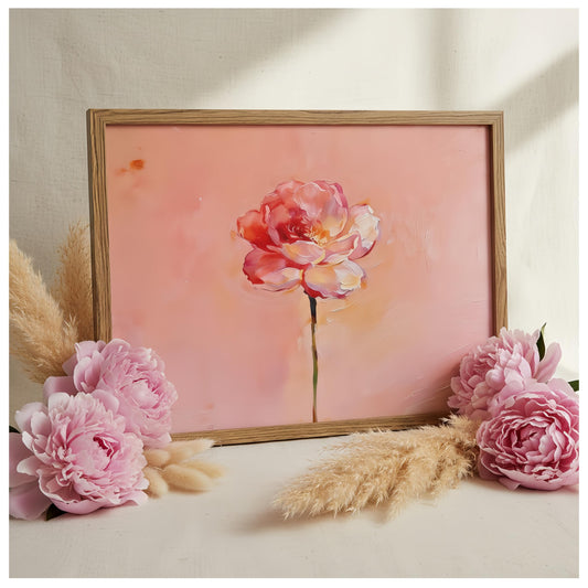 Vintage Framed Wall Art, Pink Peony Flower Textured Sandstone Art Prints, Wall Decor for Living Room Bedroom 12x16 Inch