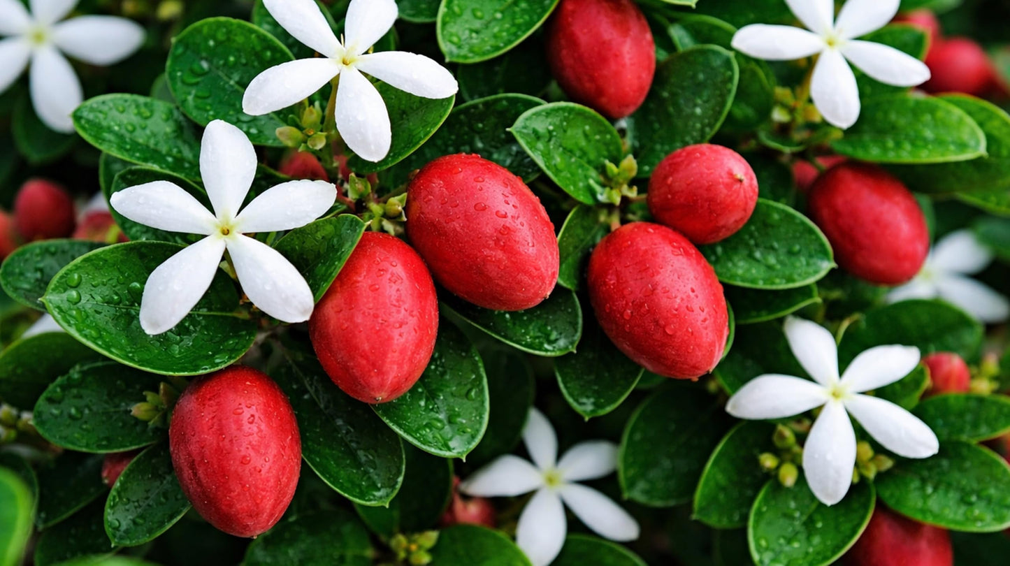 Natal Plum | 1 Live Plants | Carissa Macrocarpa | Fast Growing Shrub, Evergreen Foliage, Fragrant White Flowers, Drought Tolerant, Low Maintenance, Coastal Gardens, Indoor Bonsai