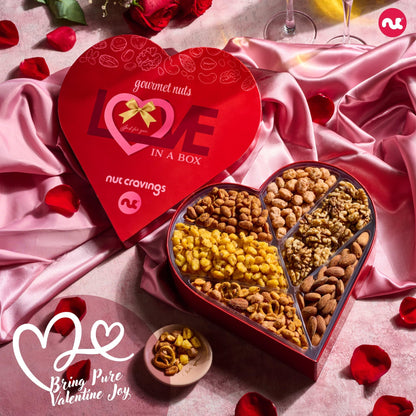 NUT CRAVINGS - Valentines Day Mixed Nuts Heart Shaped Gift Basket, Love in A Box (6 Assortments, 2 LB) Romantic Food Arrangement, Healthy Snack Care Package, Food Assortments