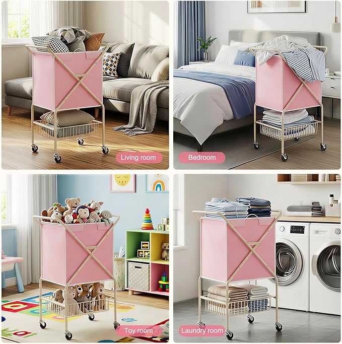 Convenient Laundry Basket with Wheels, Heavy Duty Dirty Clothes Laundry Hamper