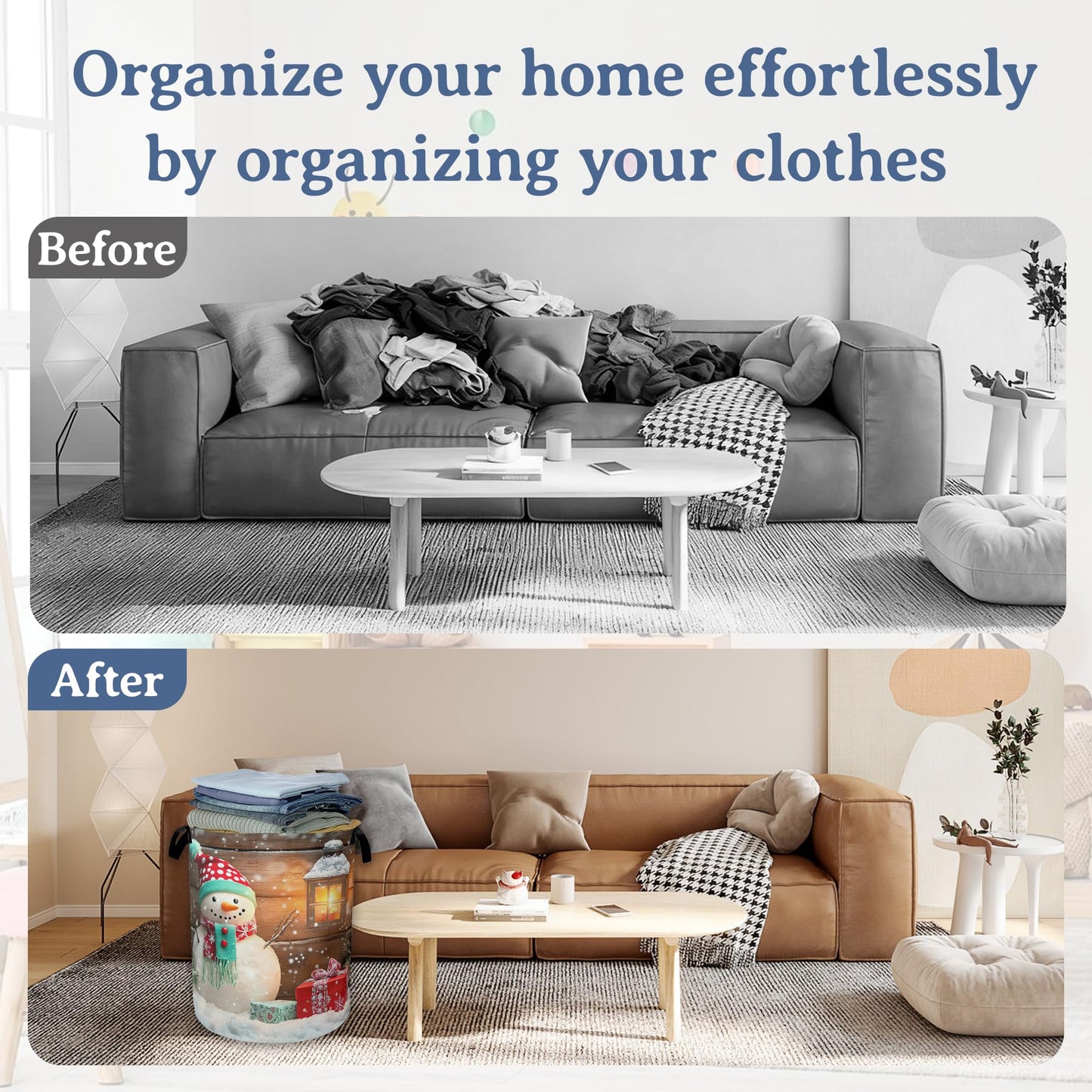 Christmas Laundry Basket,Oxford Cloth Snowman Laundry Hamper With Handle Foldable Portable Clothes Storage Basket for Laundry Room/Bedroom/Bathroom 20.8"x16"