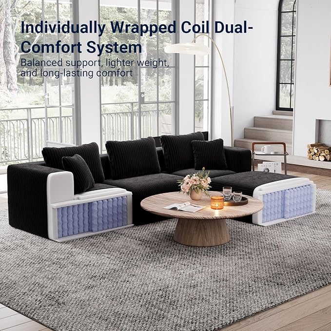 Avenco 106” 3-Seater Modular Sofa Couch, Individually Wrapped Coil Support &